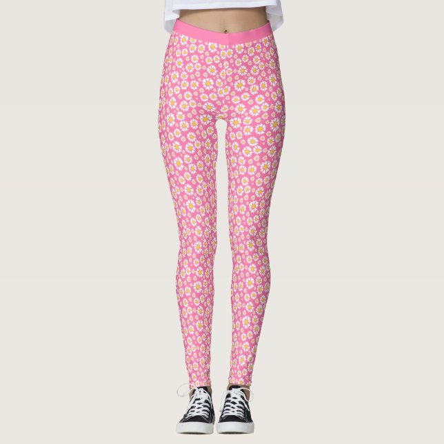 Legging Padrão de Flor Daisy Trendy Soft Pink Fundo (Frente)