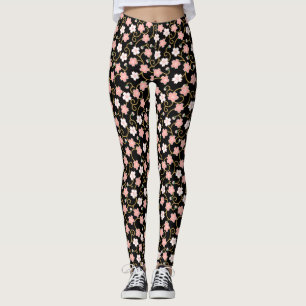 Legging Padrão de Flor de Cereja Japonês