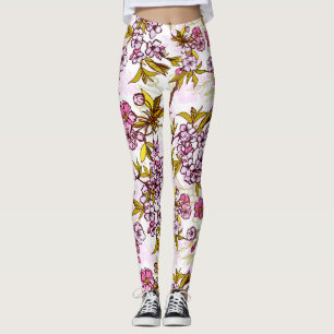 Legging Padrão de Flor de Cerejeira 