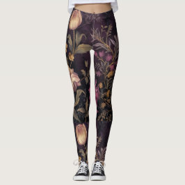 Legging padrão de flor de cor escura design