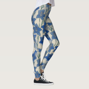 Legging Padrão de flor de lírio azul