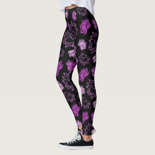 Legging Padrão de Flor de Lotus em Cor Roxa