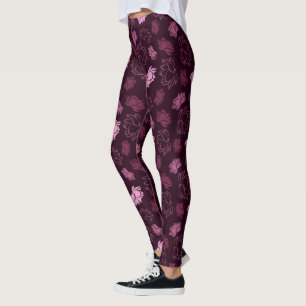Legging Padrão de Flor de Lótus na Cor Borgonha