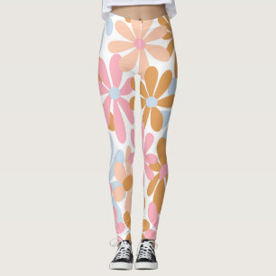 Legging Padrão de Flor de Margarida Groovy Pastel Retro