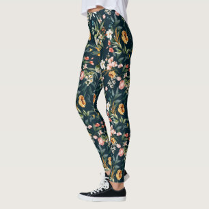 Legging Padrão de Flor do Jardim do Estilo de Vintagem Azu