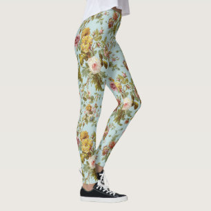 Legging Padrão de Flor do na moda Vintage Rosa Rosas Rosa