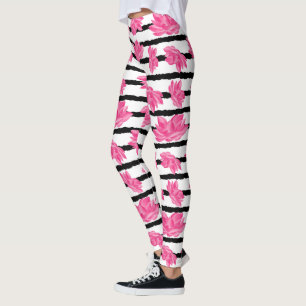 Legging Padrão de Flor do Watervcolor Lotus em Cor Rosa