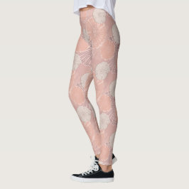 Legging Padrão de Flor Dourado rosa