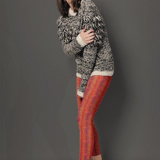 Legging Padrão de Flor no Fundo Sombreado Laranja (Criador carregado)