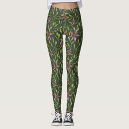 Legging Padrão de Flor Rosa Elegante em Fundo Escuro