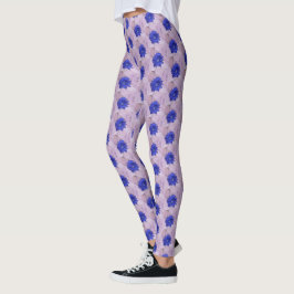 Legging Padrão de Flor Roxo bonito com Fundo Rosa