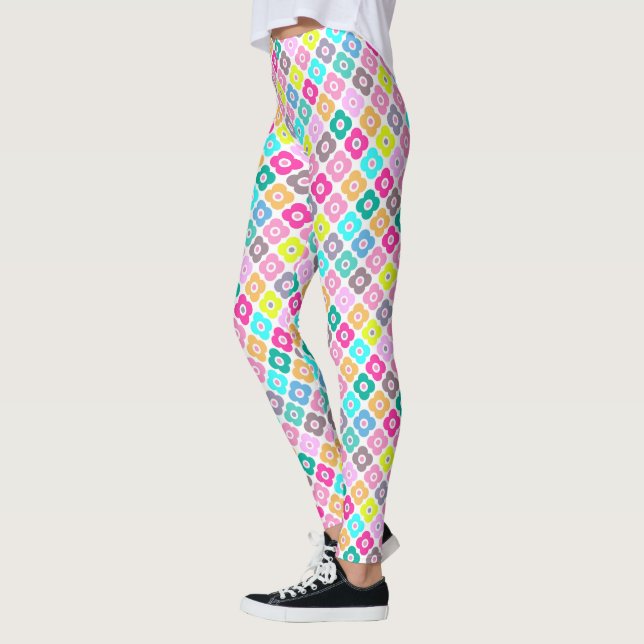 Legging Padrão de flor rústica multicolorida em branco  (Esquerda)