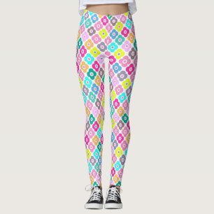 Legging Padrão de flor rústica multicolorida em branco