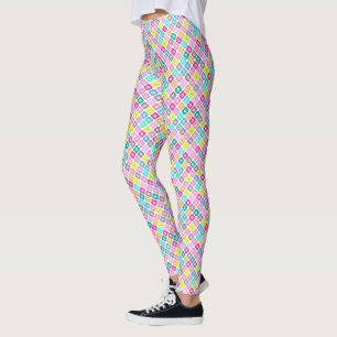 Legging Padrão de flor rústica multicolorida em branco