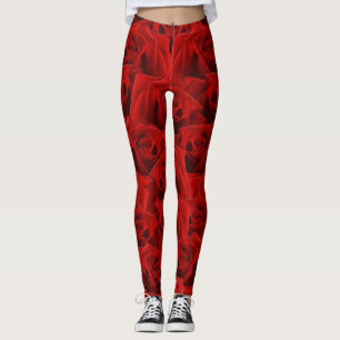 Legging Padrão de Flor Vermelho