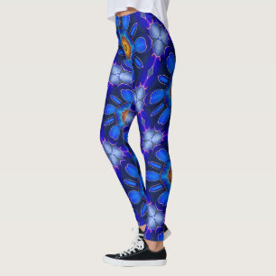 Legging Padrão de Flores Azuis abstrato