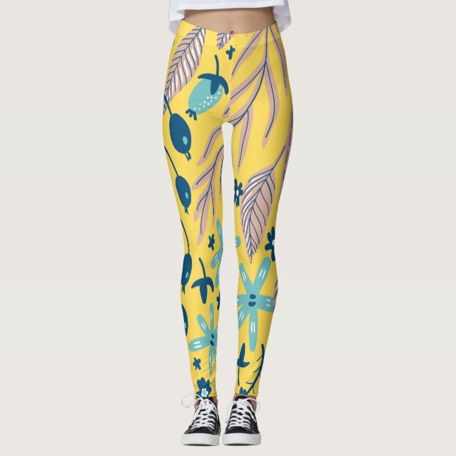 Legging Padrão de flores - beleza brilhante colorida (Frente)
