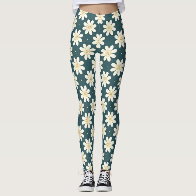 Legging Padrão de flores brancas e amarelas (Frente)