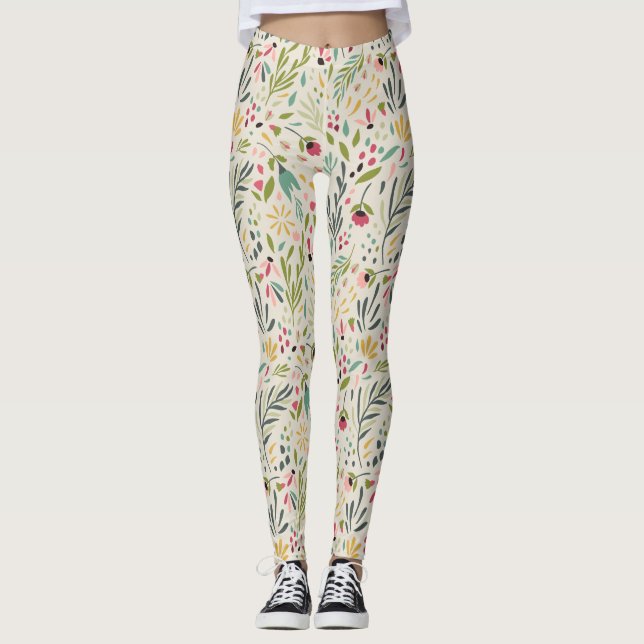 Legging Padrão de Flores Coloridas Bonitas (Frente)