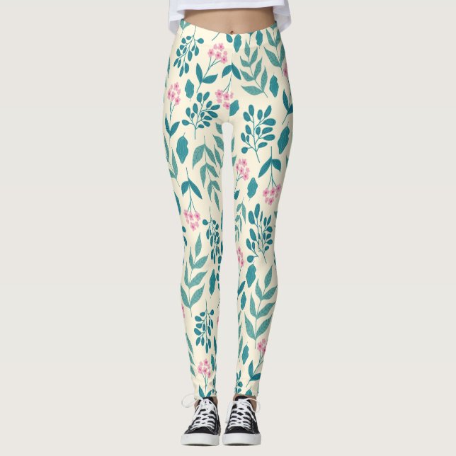 Legging padrão de flores cor-de-rosa em aquarela presente  (Frente)