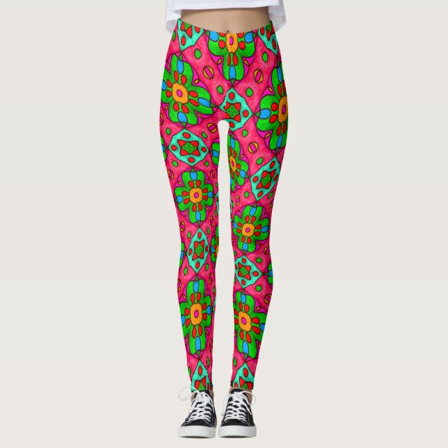 Legging Padrão de Flores de Abstrato exclusivo (Frente)