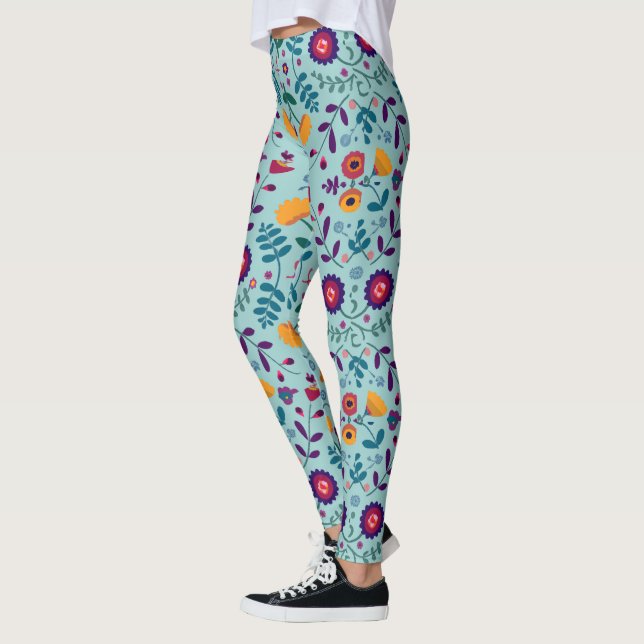 Legging Padrão de Flores de Arte Folclórica bonito (Esquerda)