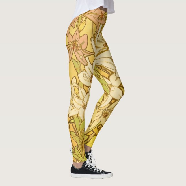 Legging Padrão de Flores de Lírio de Alphonse Mucha: Art N (Direita)