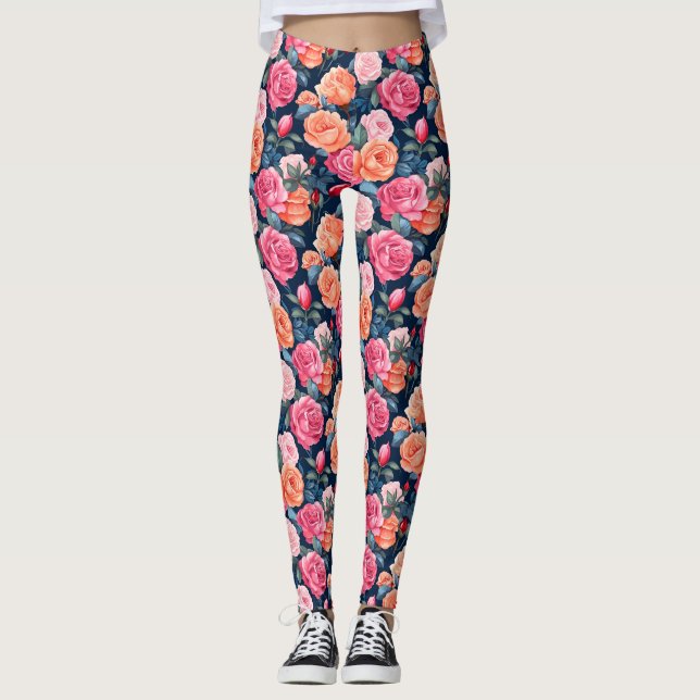 Legging Padrão de Flores de rosa Vazio (Frente)