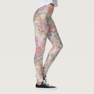 Legging Padrão de Flores de Tinta Espumante 3D Glamorosa