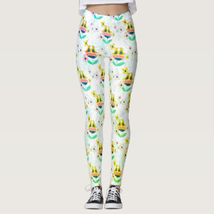 Legging padrão de flores e aves