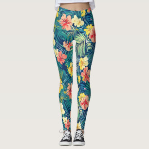 Legging Padrão de flores exóticas coloridas