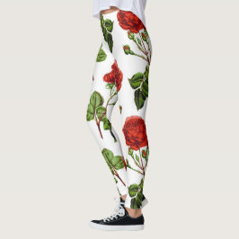 Legging Padrão de Flores Florais de Rosas vermelhas Elegan