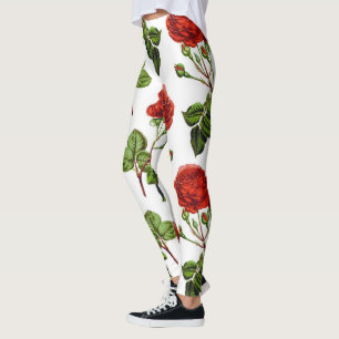 Legging Padrão de Flores Florais Elegantes de Rosa vermel