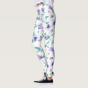 Legging Padrão de flores giras Lavandas