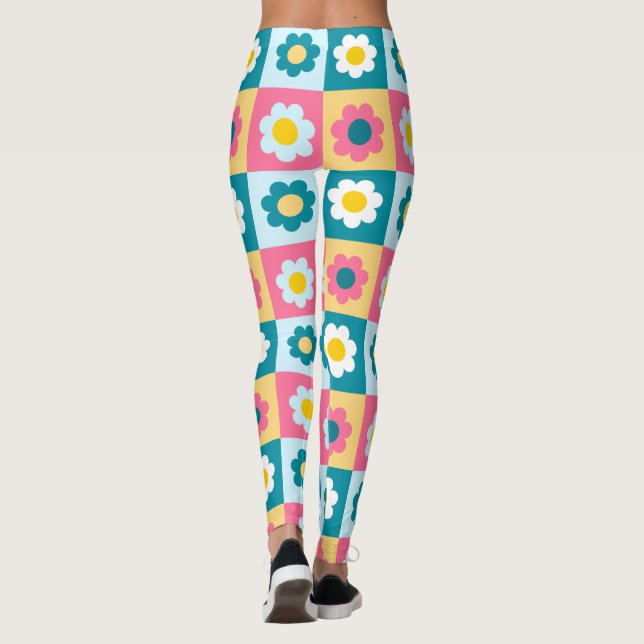Legging Padrão de Flores Pastel Coloridas Fofo Retrô (Verso)