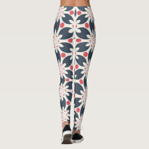 Legging Padrão de Flores Pretas e Pontos Rosa