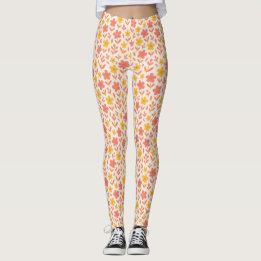 Legging Padrão de flores rosa e amarela