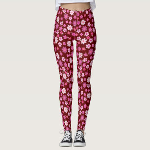 Legging Padrão de Flores Rosa Pequenas C10 Vermelhas BG