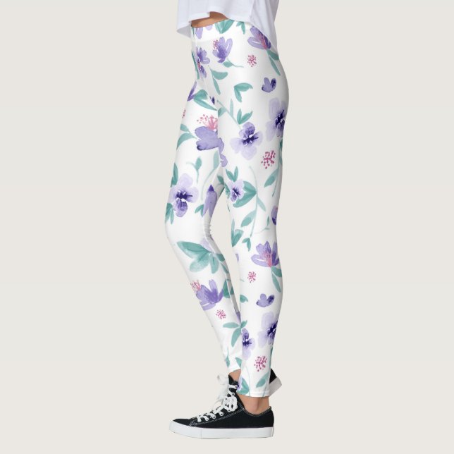 Legging Padrão de flores roxas lavandas (Esquerda)