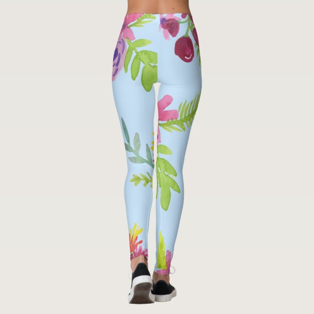 Legging Padrão de flores selvagens de aquarela (Verso)