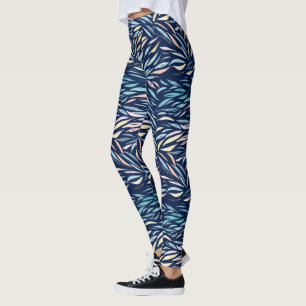 Legging Padrão de Folha Abstrata Colorida em Aquarela