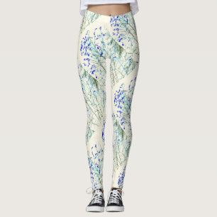 Legging padrão de folha azul