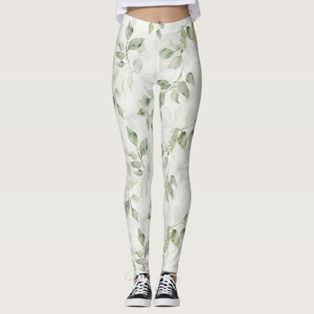Legging Padrão de Folha Botânica (Frente)