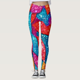 Legging Padrão de Folha de Folha Glitter Espumante