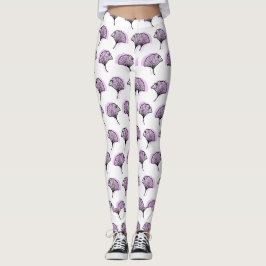 Legging Padrão De Folha De Ginkgo Roxo Elegante