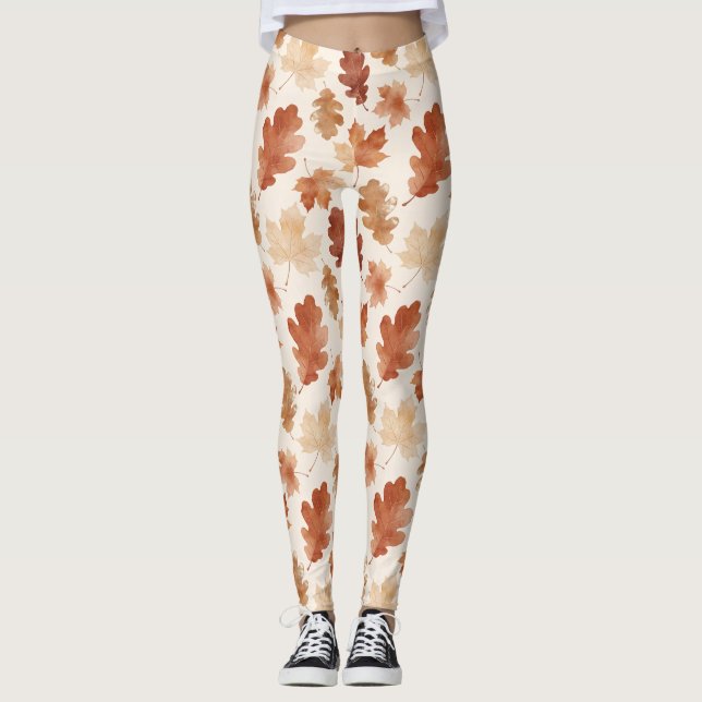 Legging Padrão de Folha de Outono Aconchegante (Frente)