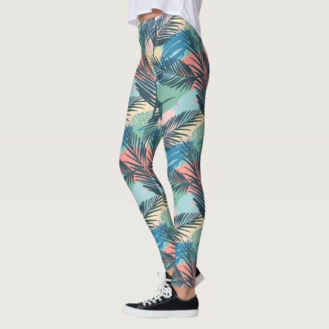 Legging Padrão de Folha de Pastel Tropical (Esquerda)