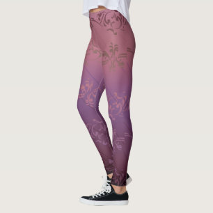 Legging Padrão De Folha Floral Com Gradiente Púrpura Cor-D