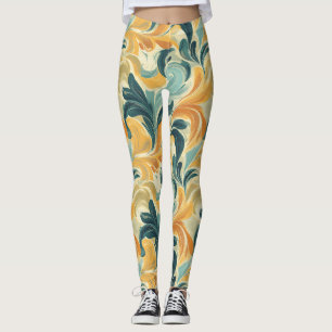 Legging Padrão de Folha Inspirado em Paisley Vintage
