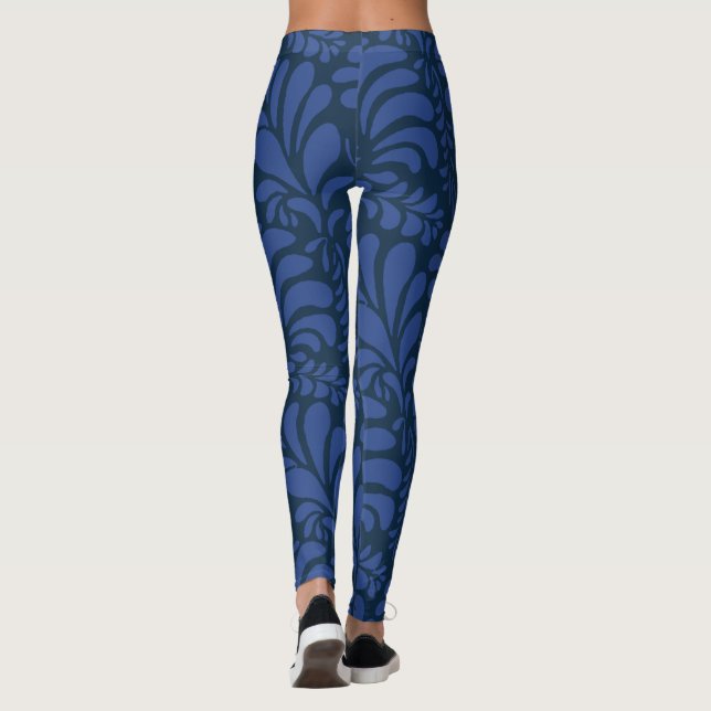 Legging Padrão de Folha, Meias Azuis (Verso)